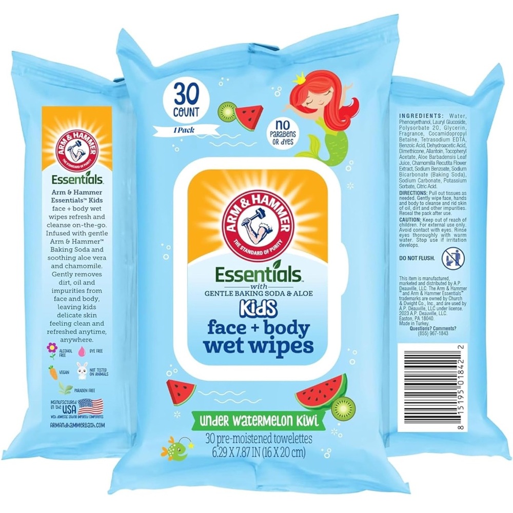 Arm & Hammer Kids Face and Body Wet Wipes 30ct - Under Watermelon Kiwi 🆕